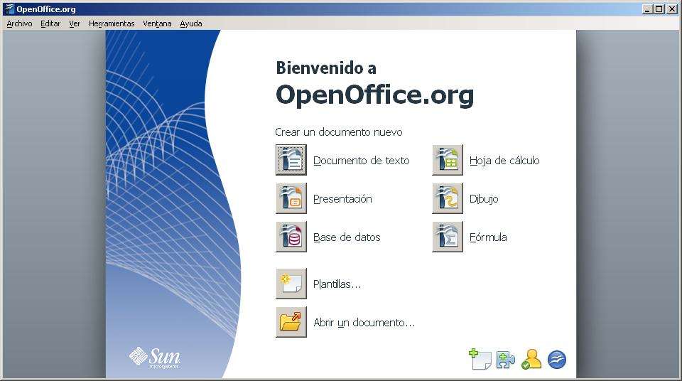 Pantalla de inicio de Openoffice 3 Pantalla de inicio de Openoffice 3